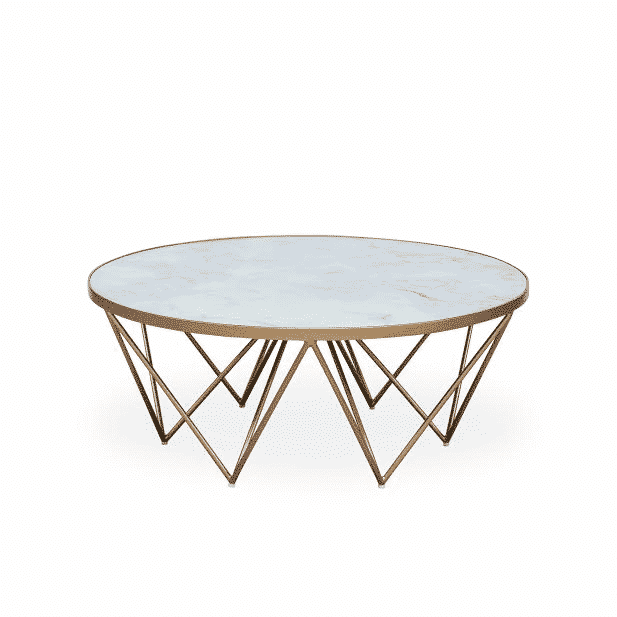 Crofton Round Coffee Table - White Marble Glass.