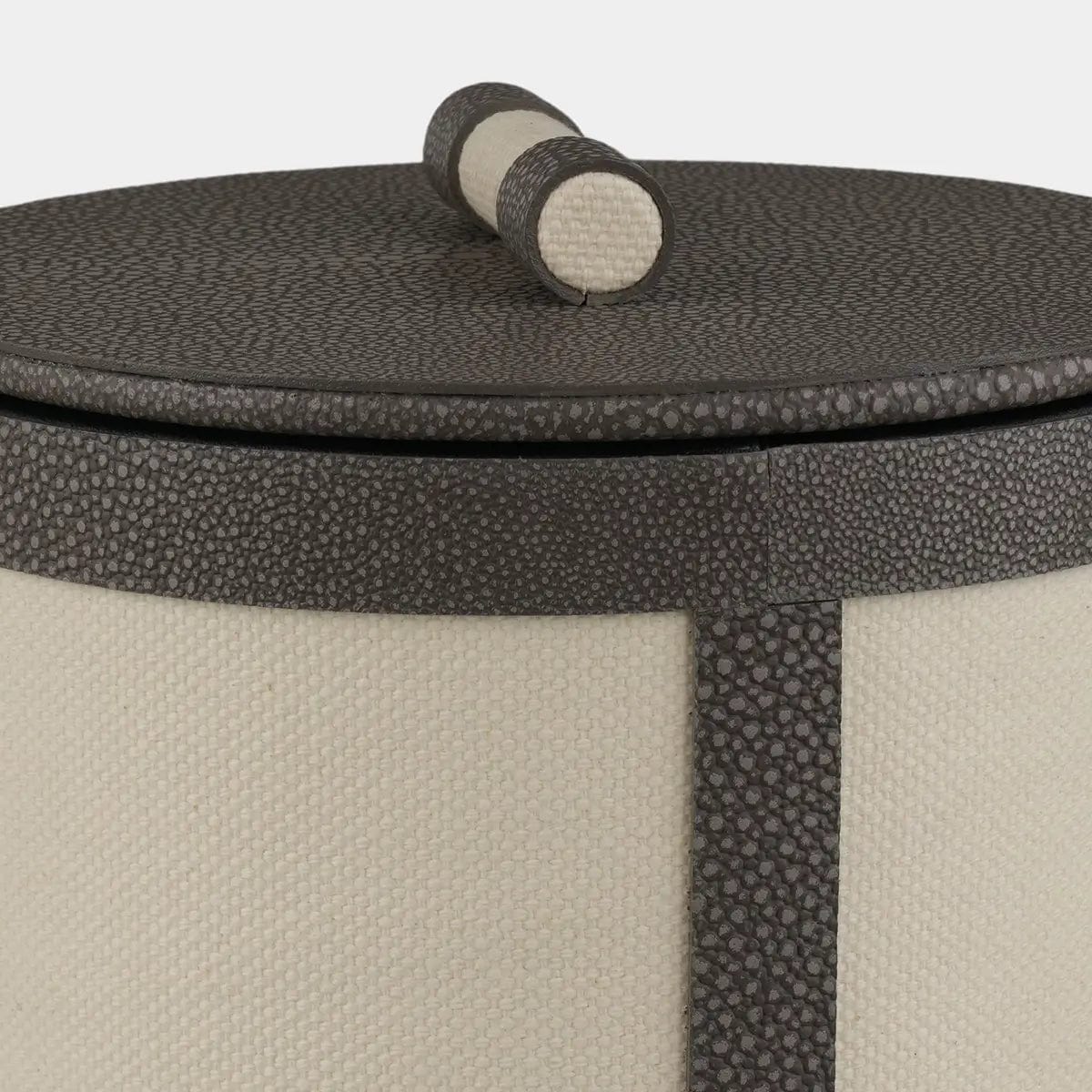 Eccotrading Design London Accessories Round Linen Box Grey Shagreen Leather High House of Isabella UK