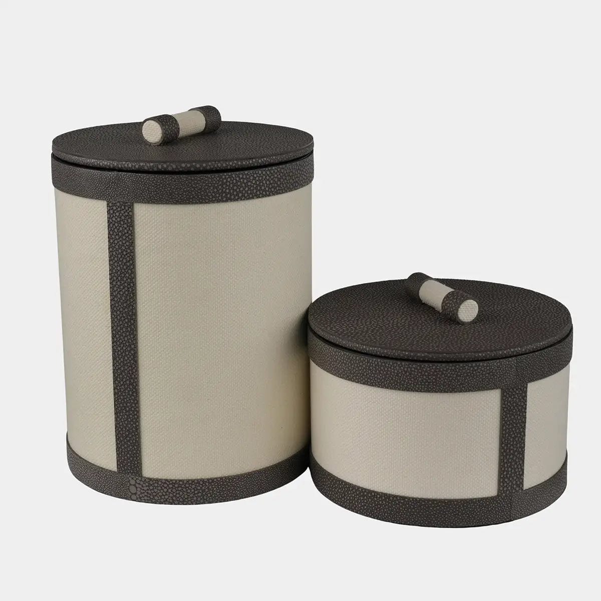 Eccotrading Design London Accessories Round Linen Box Grey Shagreen Leather High House of Isabella UK