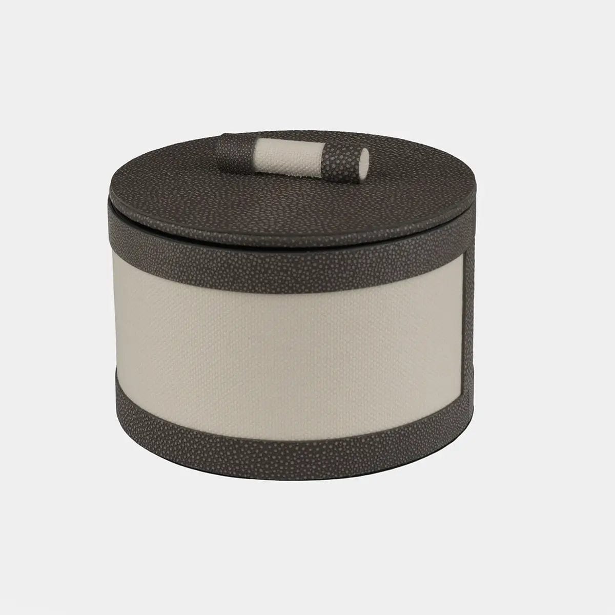 Eccotrading Design London Accessories Round Linen Box Grey Shagreen Leather Low House of Isabella UK