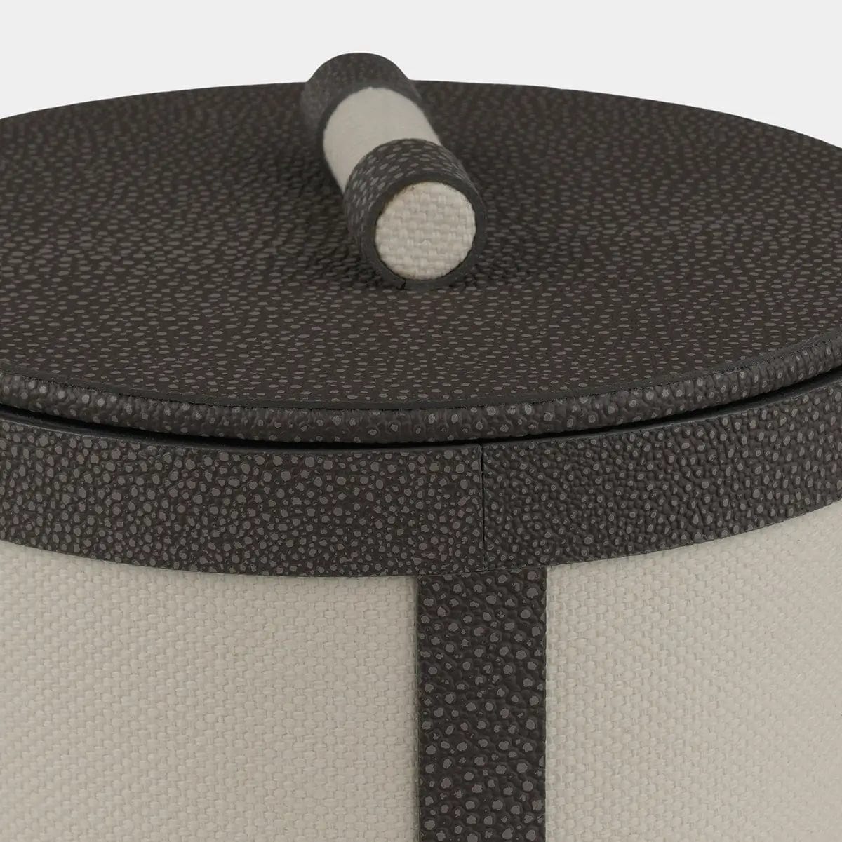 Eccotrading Design London Accessories Round Linen Box Grey Shagreen Leather Low House of Isabella UK