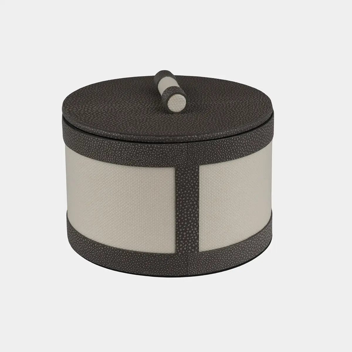 Eccotrading Design London Accessories Round Linen Box Grey Shagreen Leather Low House of Isabella UK