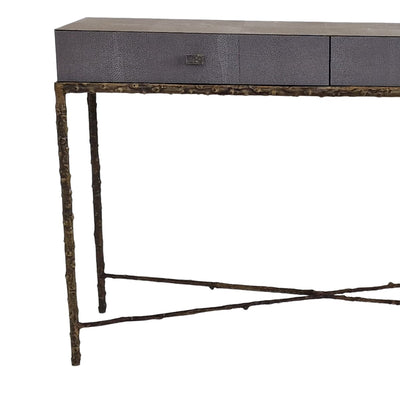 Eccotrading Design London Living Arun Console 2 Drawers Grey Shagreen Leather House of Isabella UK