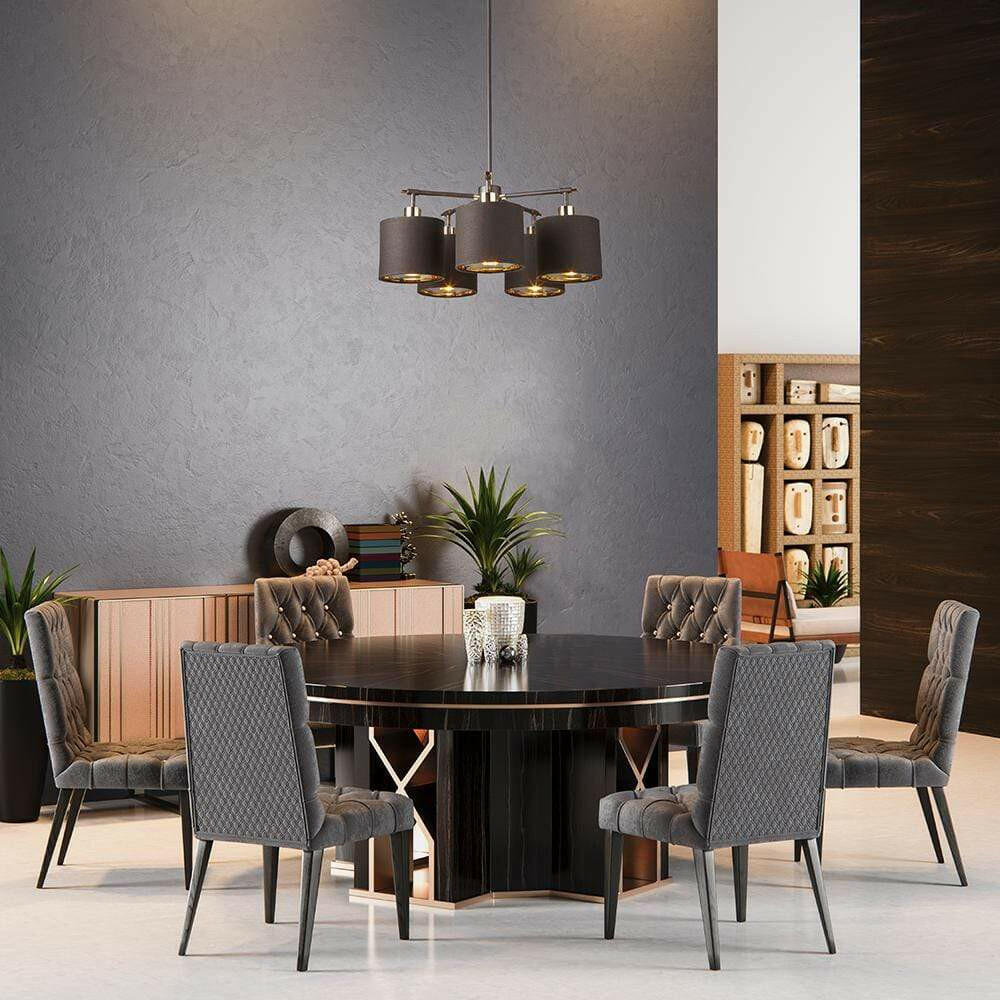 Balance 5 Light Chandelier - Brown and Polished Brass.