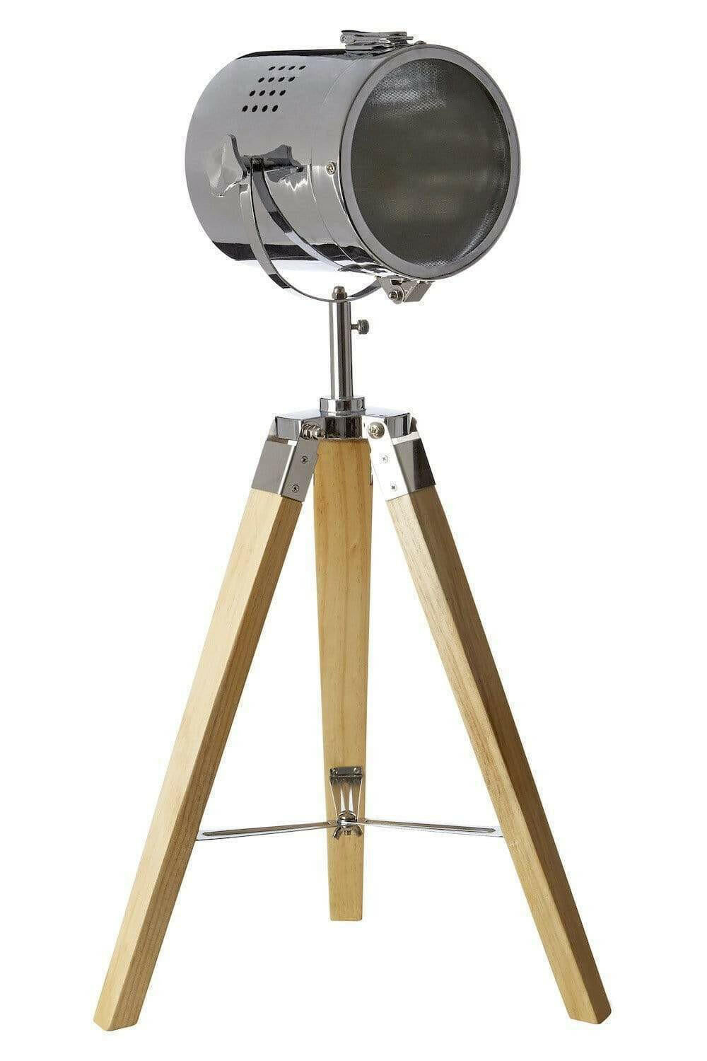 Halona Chrome & Wood Tripod Table Lamp.