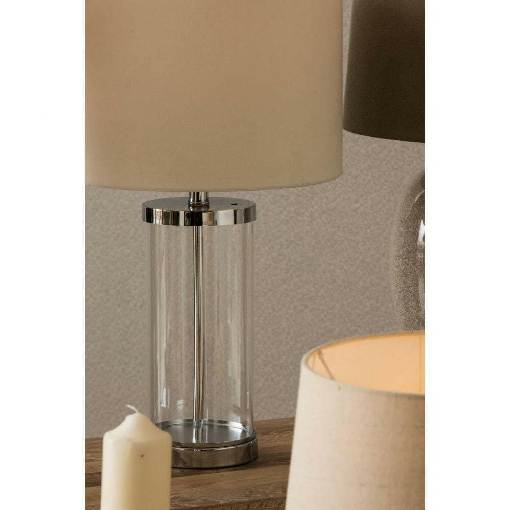 Ilija Glass Table Lamp with Cream Fabric Shade.