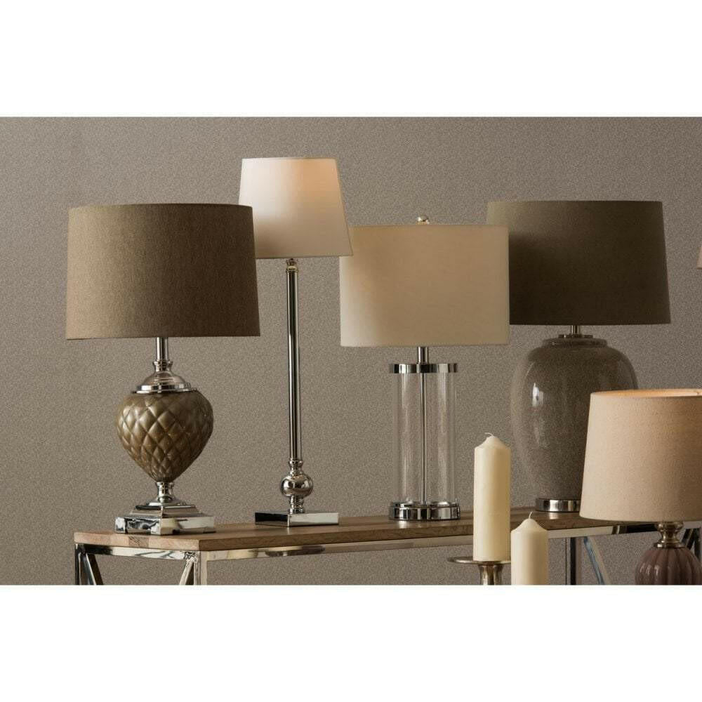 Ilija Glass Table Lamp with Cream Fabric Shade.