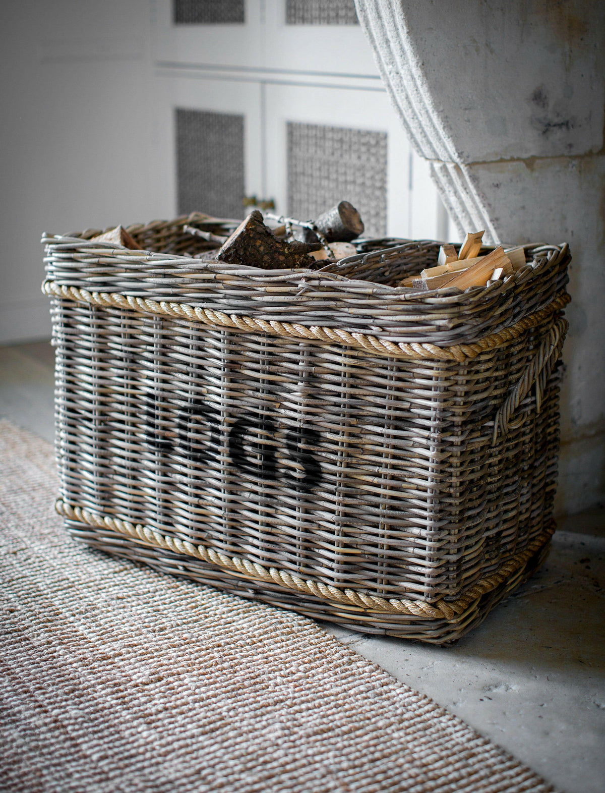 Log Basket with Rope.