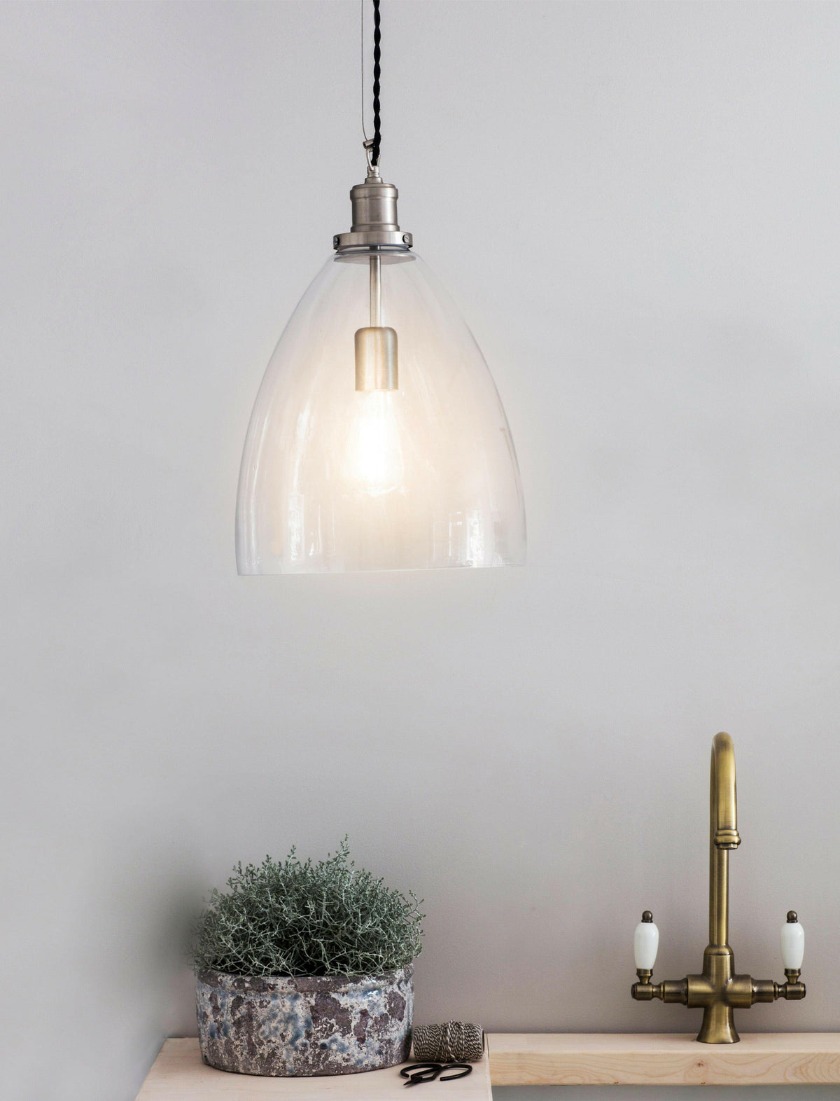 Hoxton Bullet Pendant Light - Satin Nickel.