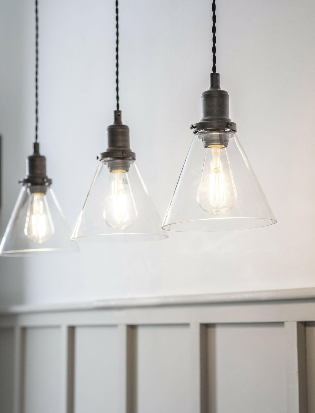Trio of Hoxton Cone Pendant Light - Antique Bronze.
