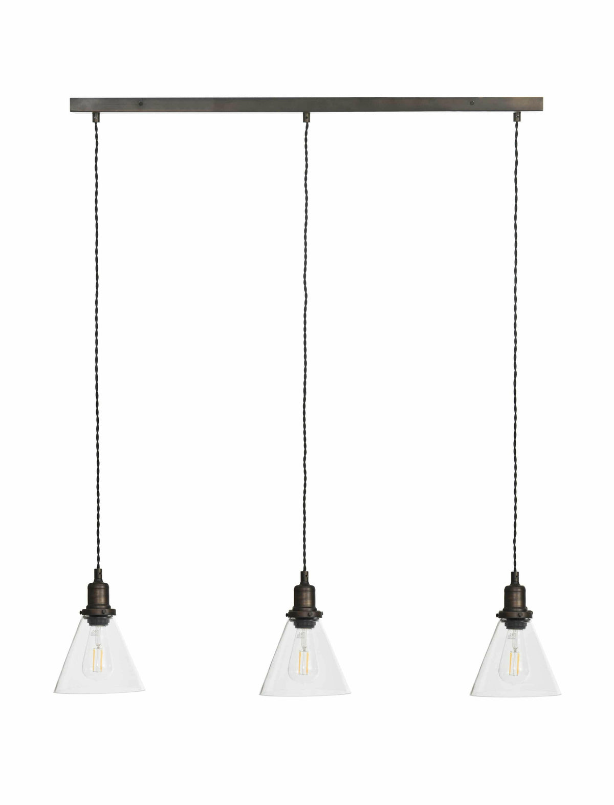 Trio of Hoxton Cone Pendant Light - Antique Bronze.