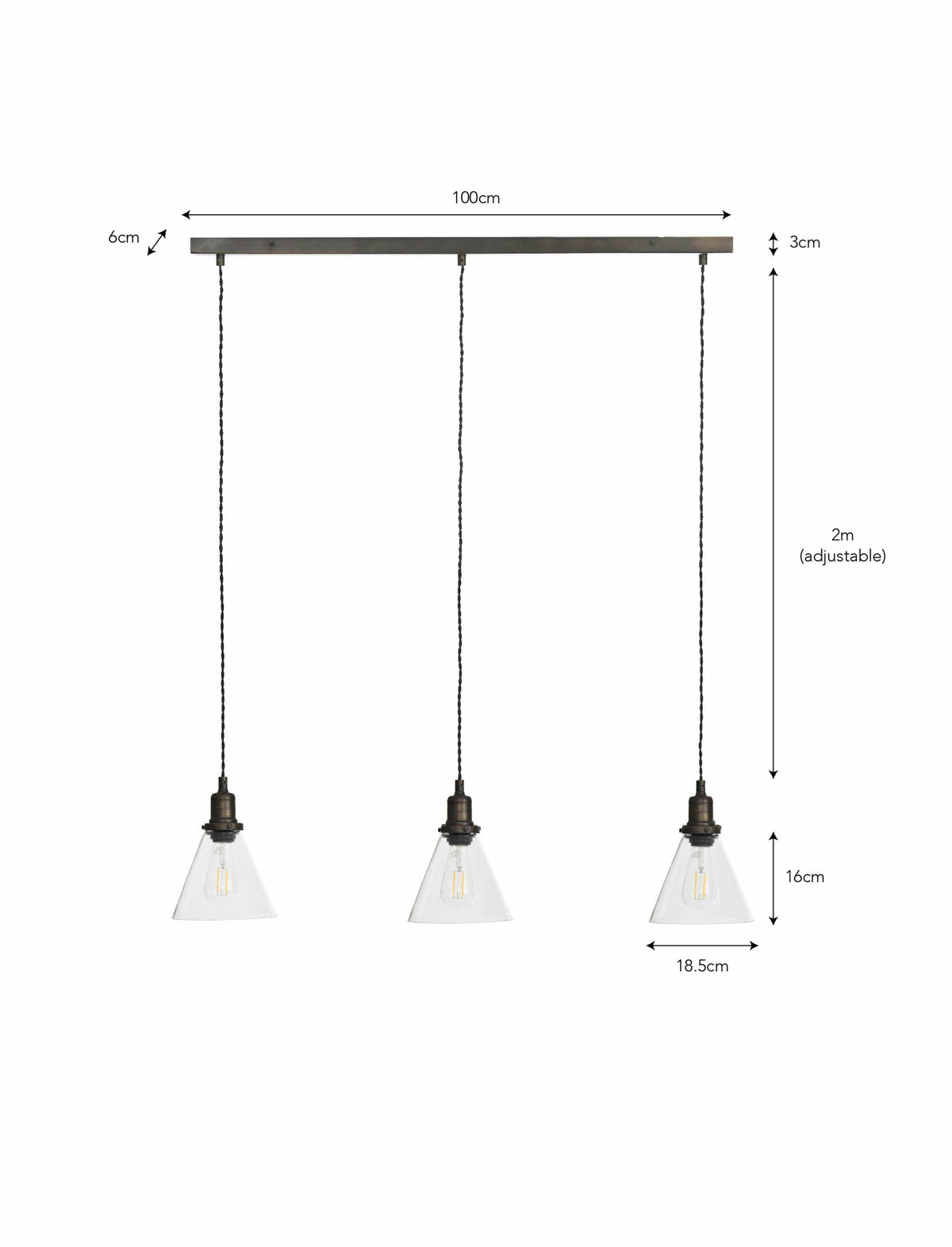 Trio of Hoxton Cone Pendant Light - Antique Bronze.