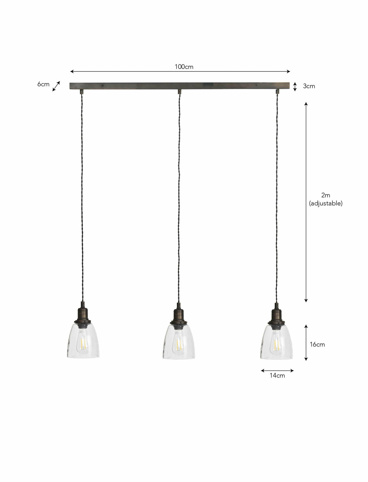 Trio of Hoxton Domed Pendant Light - Antique Bronze.