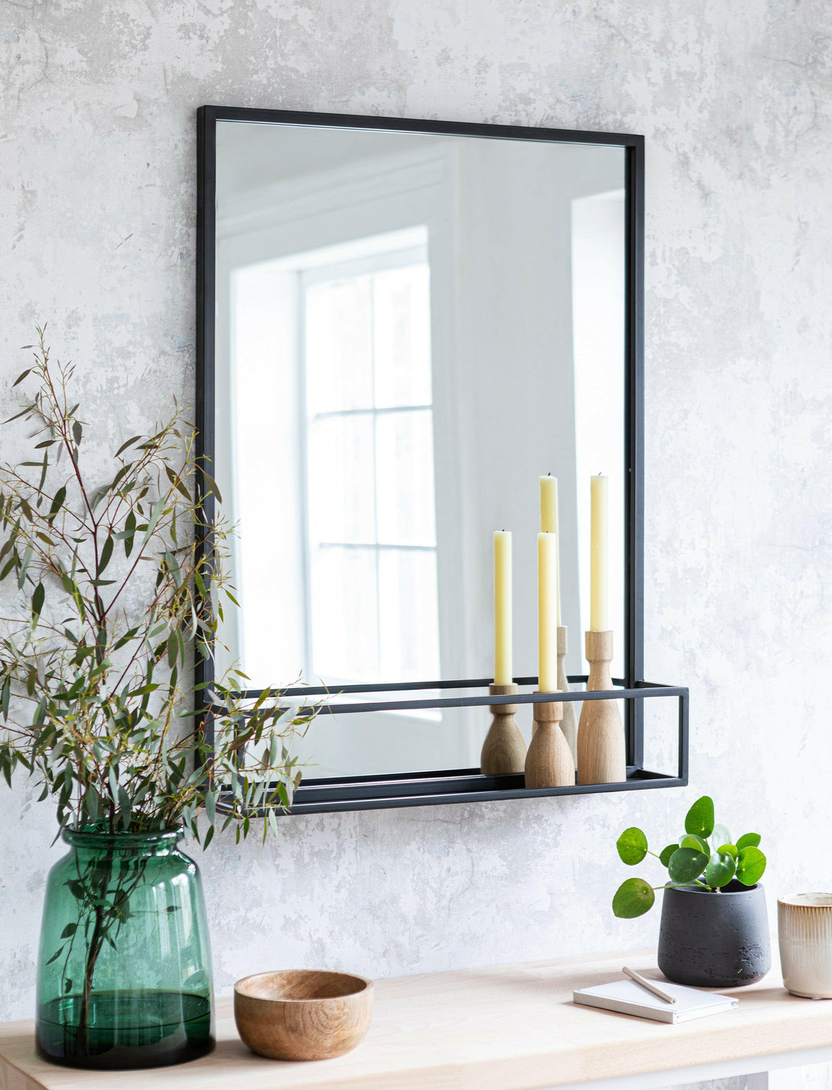 Sapperton Rectangular Mirror with Shelf - Black.
