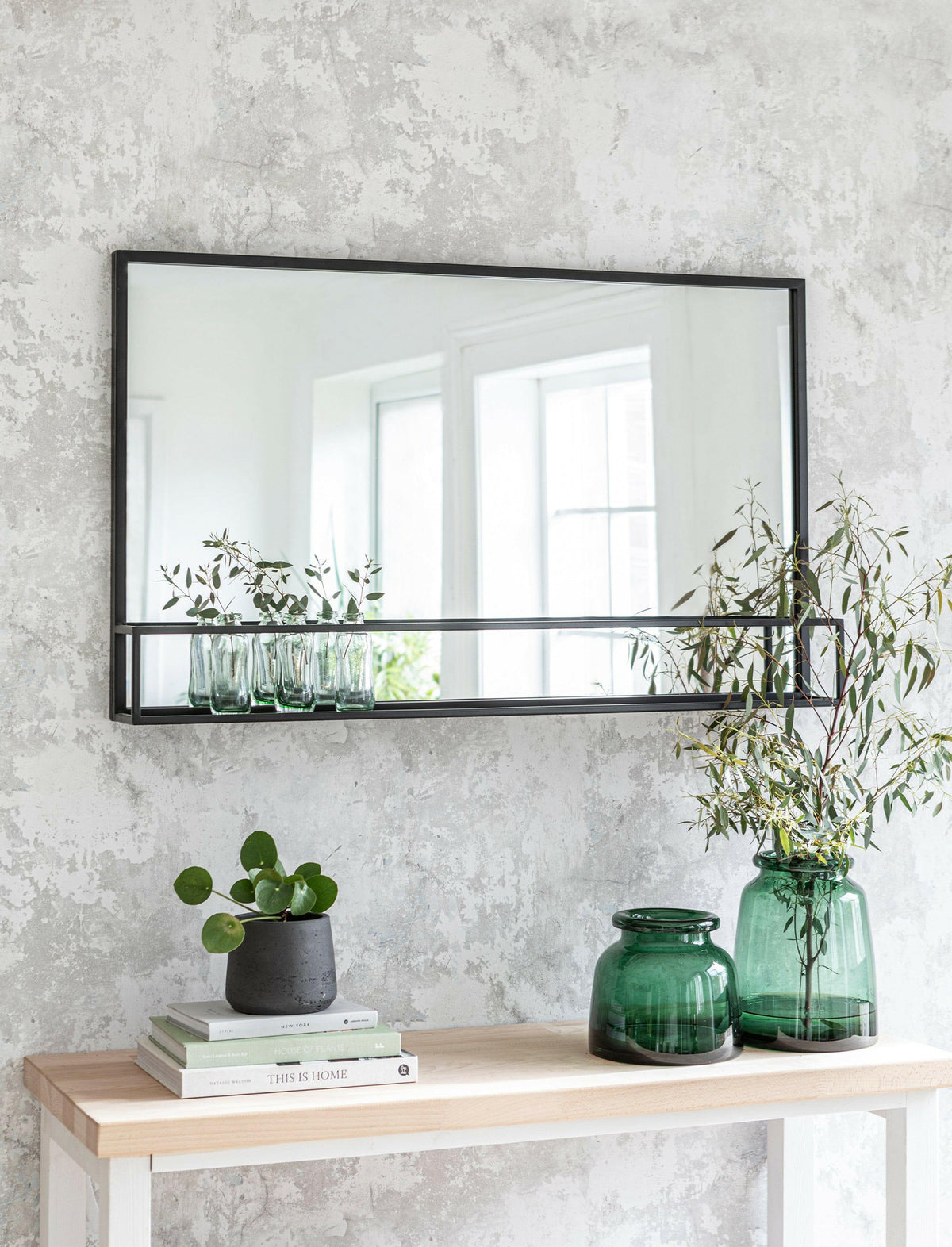 Sapperton Wide Mirror with Shelf - Black.