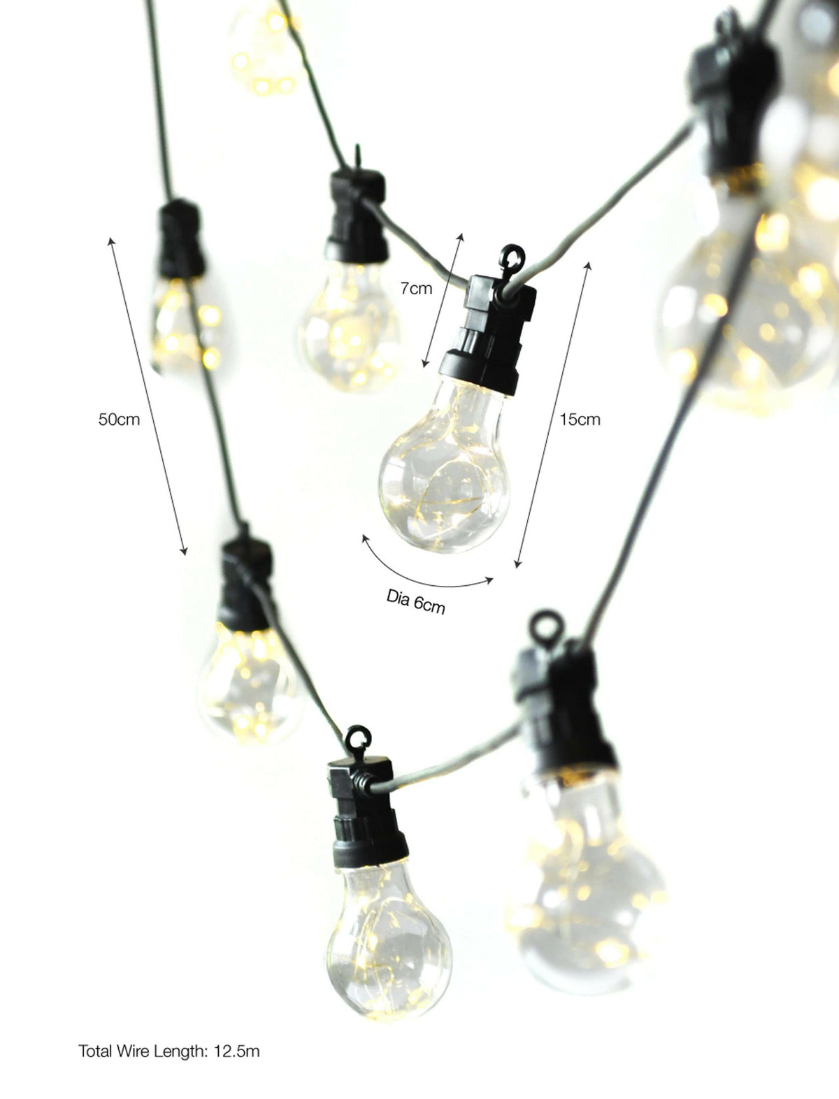 Festoon Classic Lights - Black - 20 Bulbs.