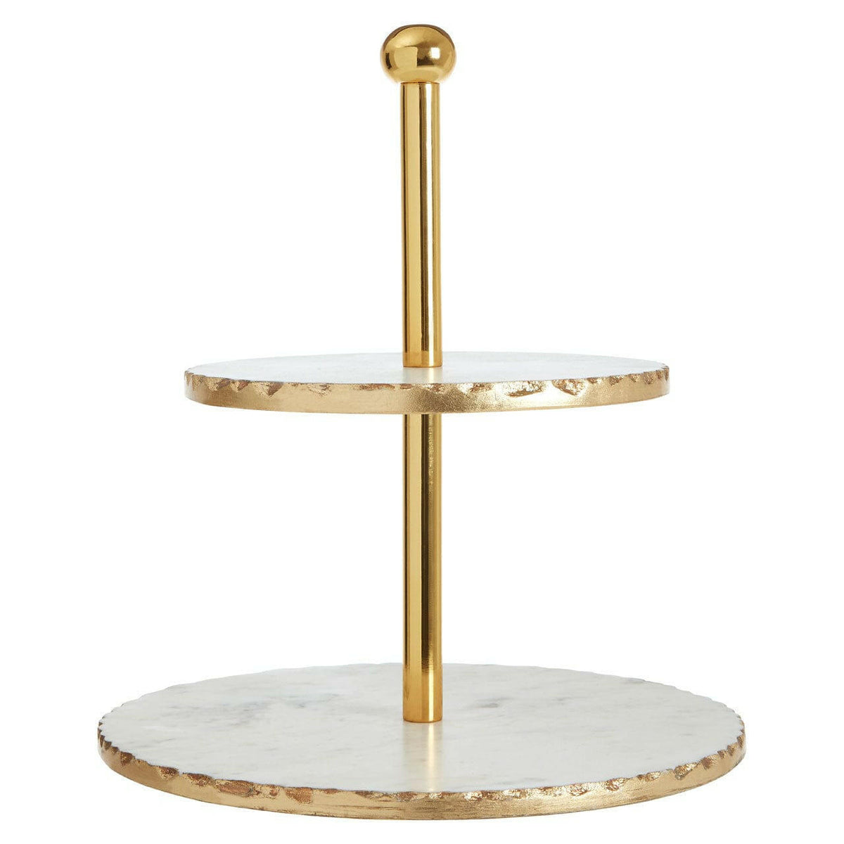 2 Tier White Marble And Gold Finish Cake Stand.
