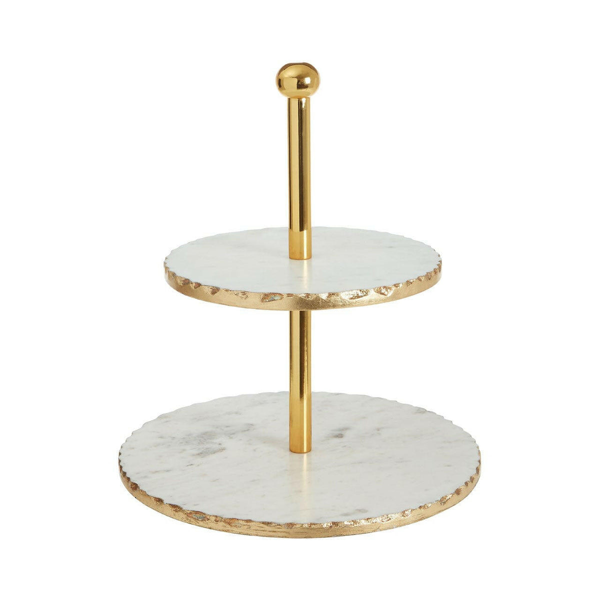 2 Tier White Marble And Gold Finish Cake Stand.