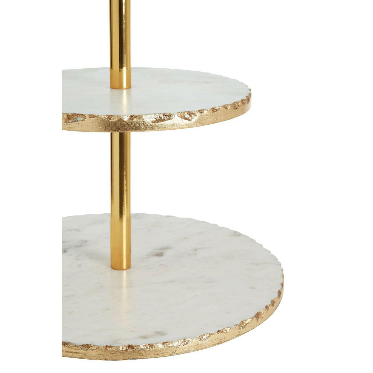 2 Tier White Marble And Gold Finish Cake Stand.