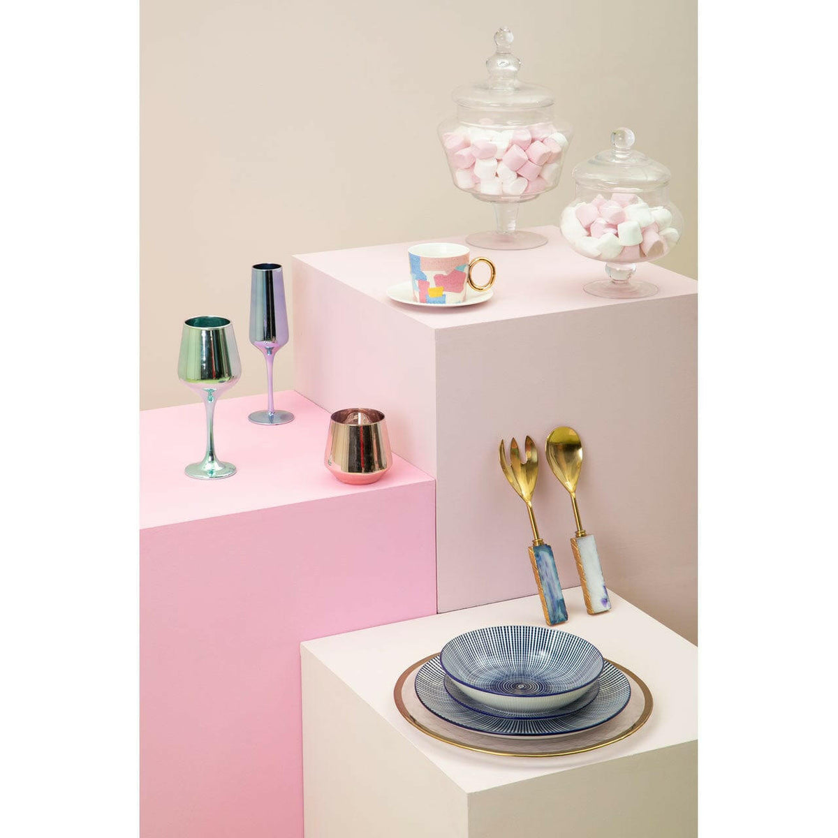 Agata Blue Warm Metallic Serving Set.