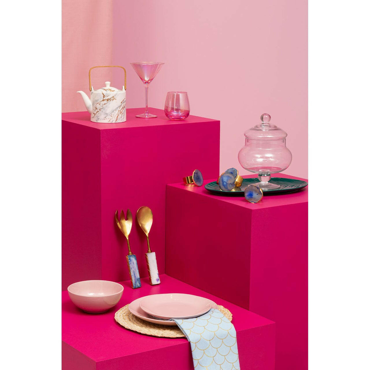 Agata Blue Warm Metallic Serving Set.