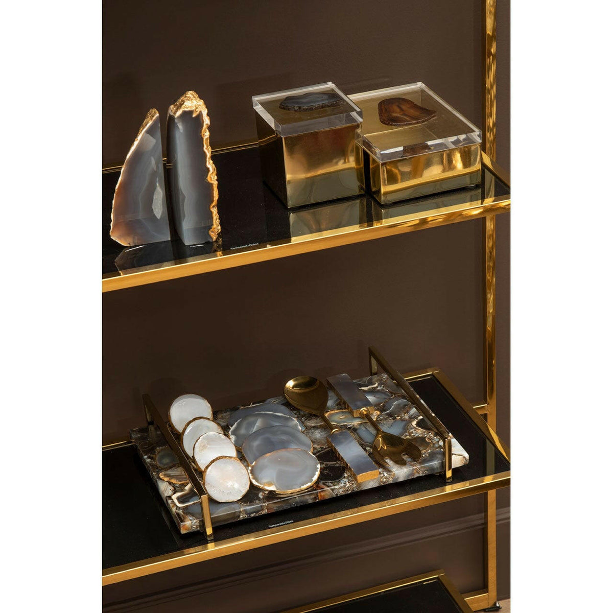 Agata Grey / Gold Serving Set.