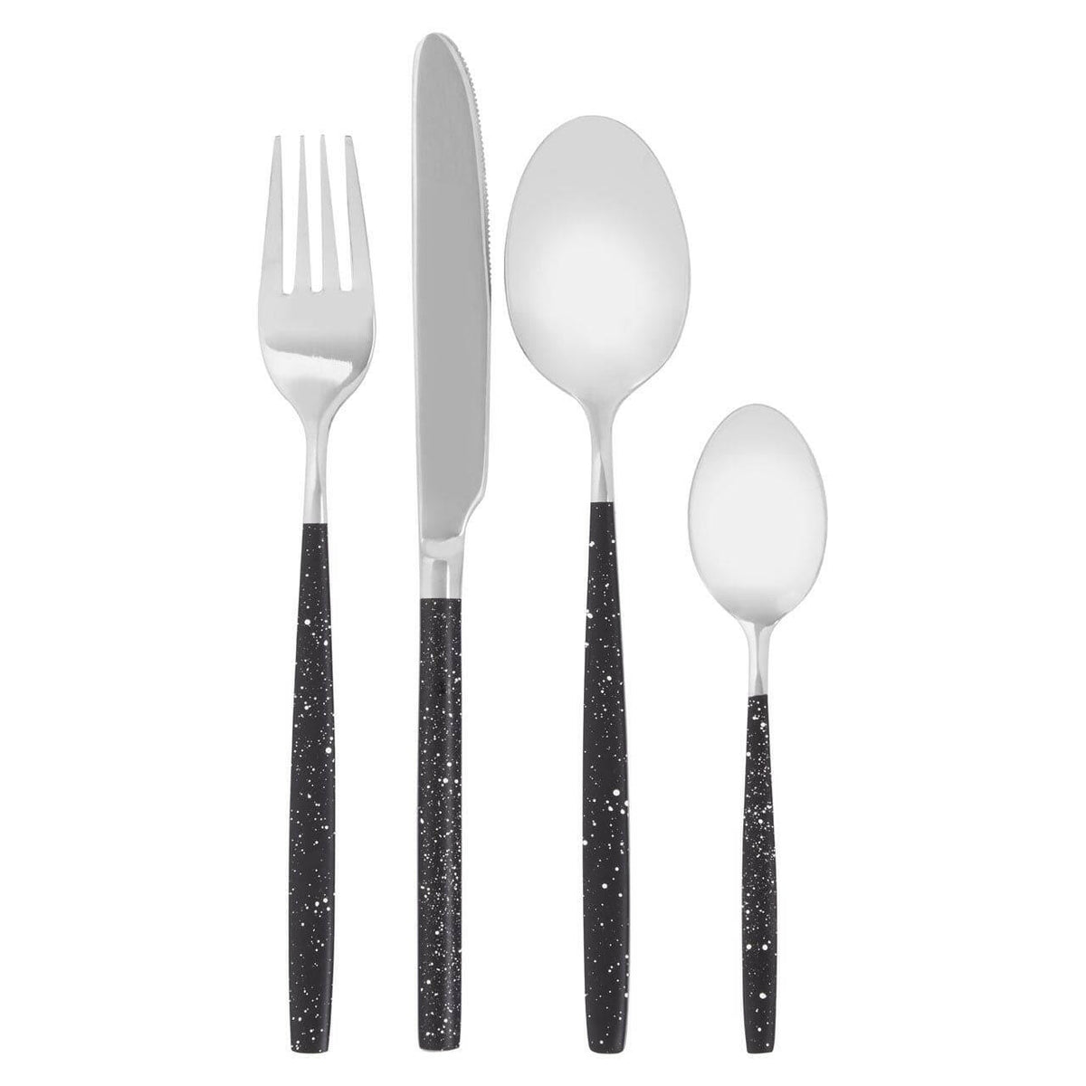 Avie 16 Pc Black And Silver Cutlery Set.