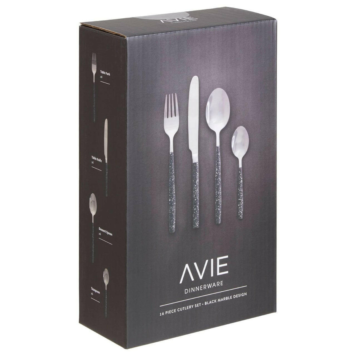 Avie 16 Pc Black And Silver Cutlery Set.