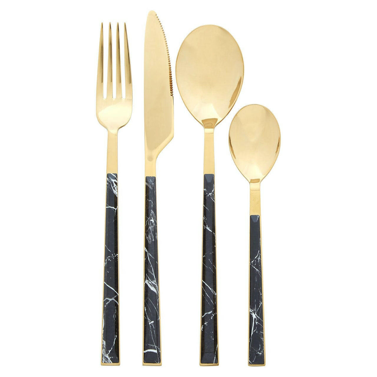 Avie 16Pc Black Faux Marble Cutlery Set.