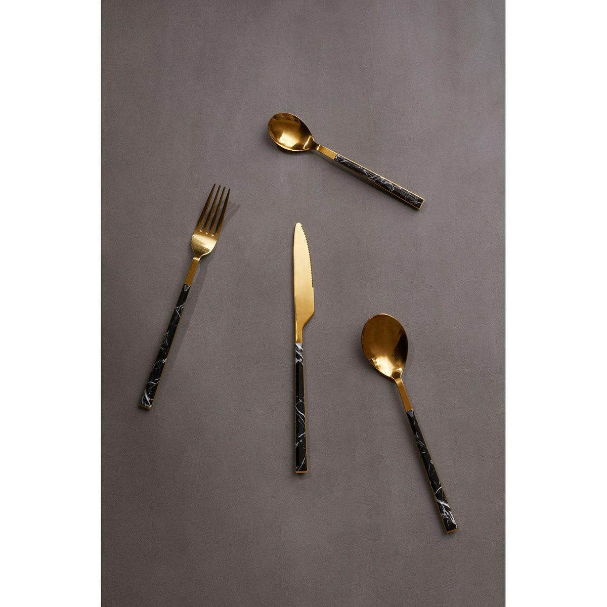 Avie 16Pc Black Faux Marble Cutlery Set.