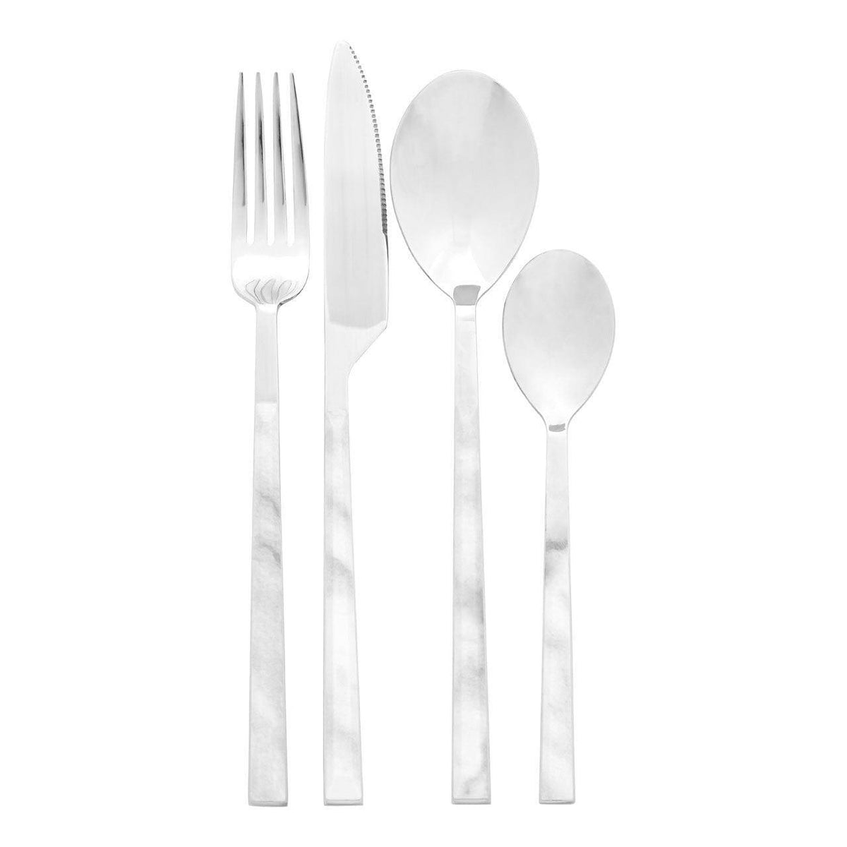 Avie 16Pc White Faux Marble Cutlery Set.