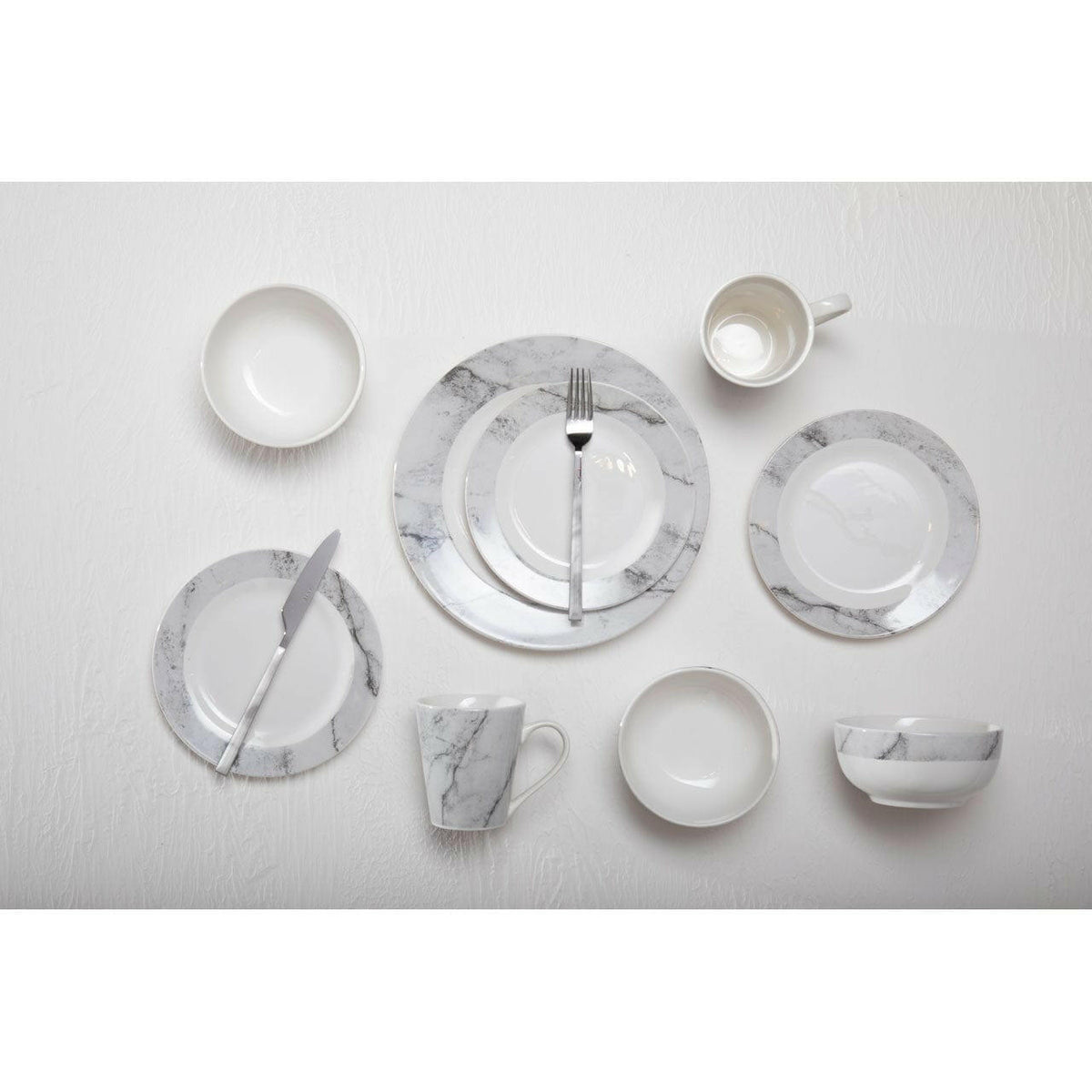Avie 16Pc White Faux Marble Cutlery Set.