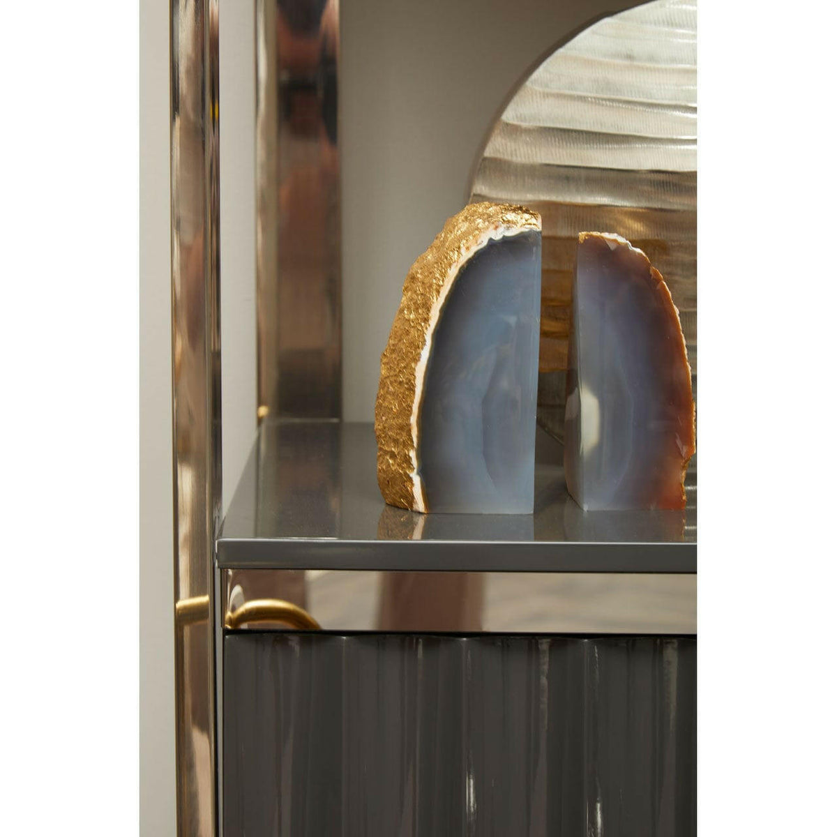 Bowerbird Agata Grey / Gold Bookends.