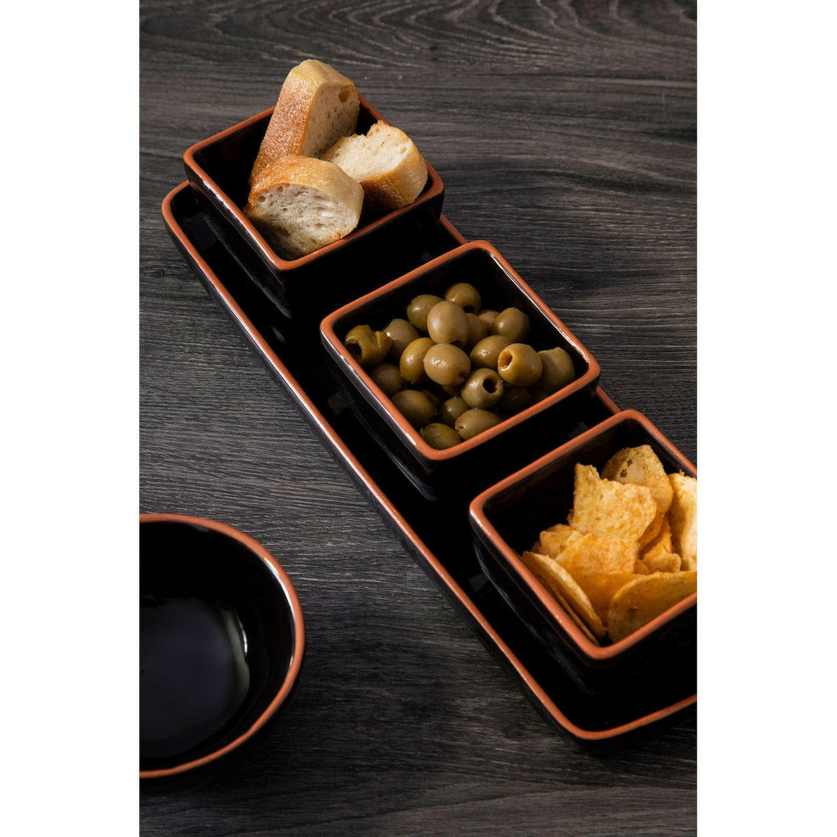 Calisto Black Glazed Dishes On Tray.