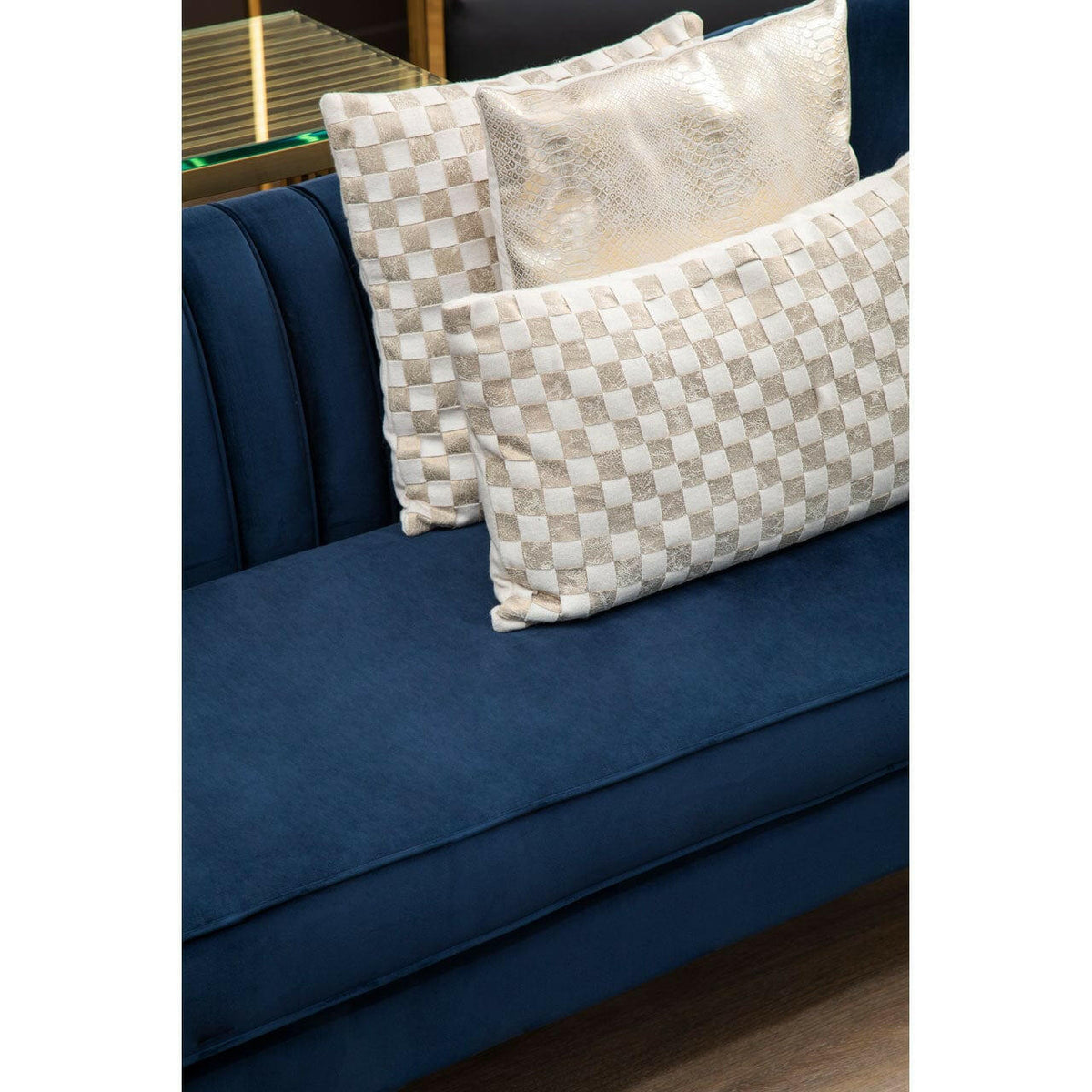 Fifty Five South Cream/Gold Check Cushion.