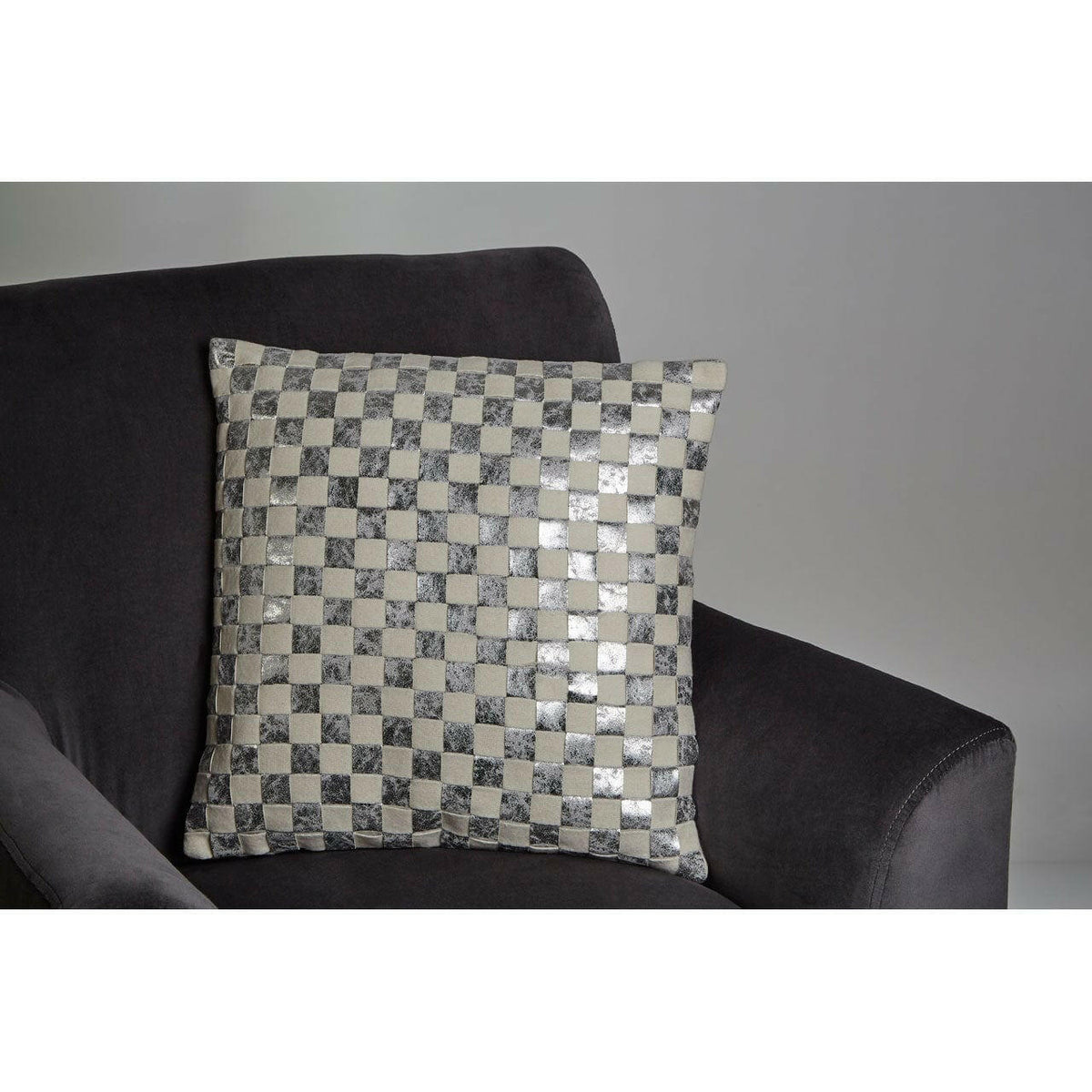 Fifty Five South Silver Check Square Cushion.
