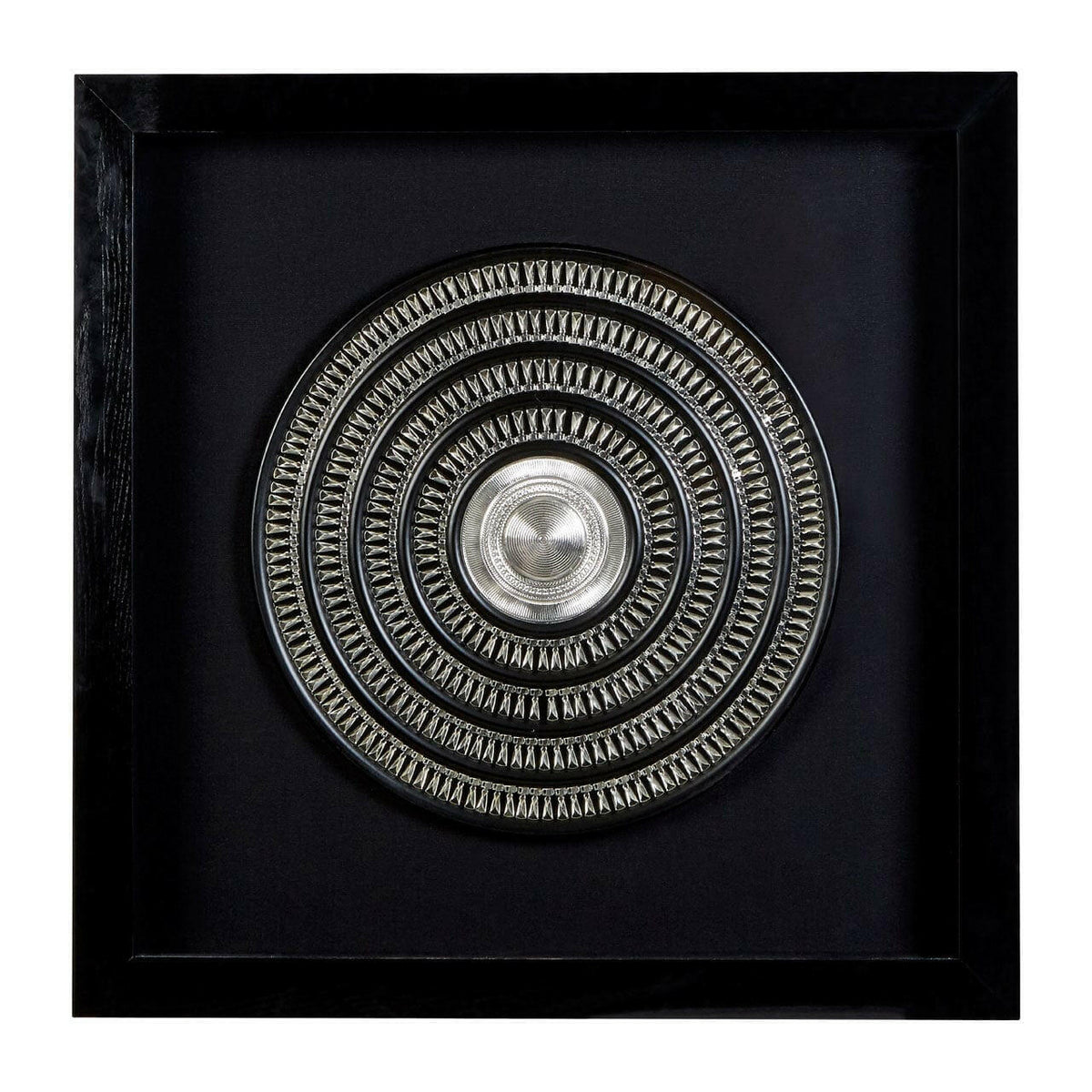 Framed Silver Disc Wall Art.