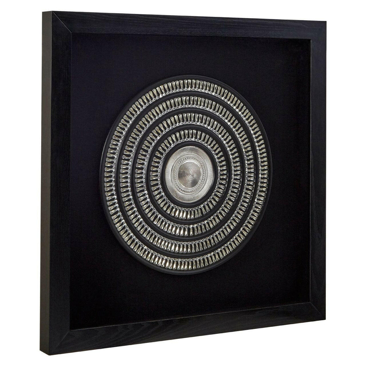 Framed Silver Disc Wall Art.