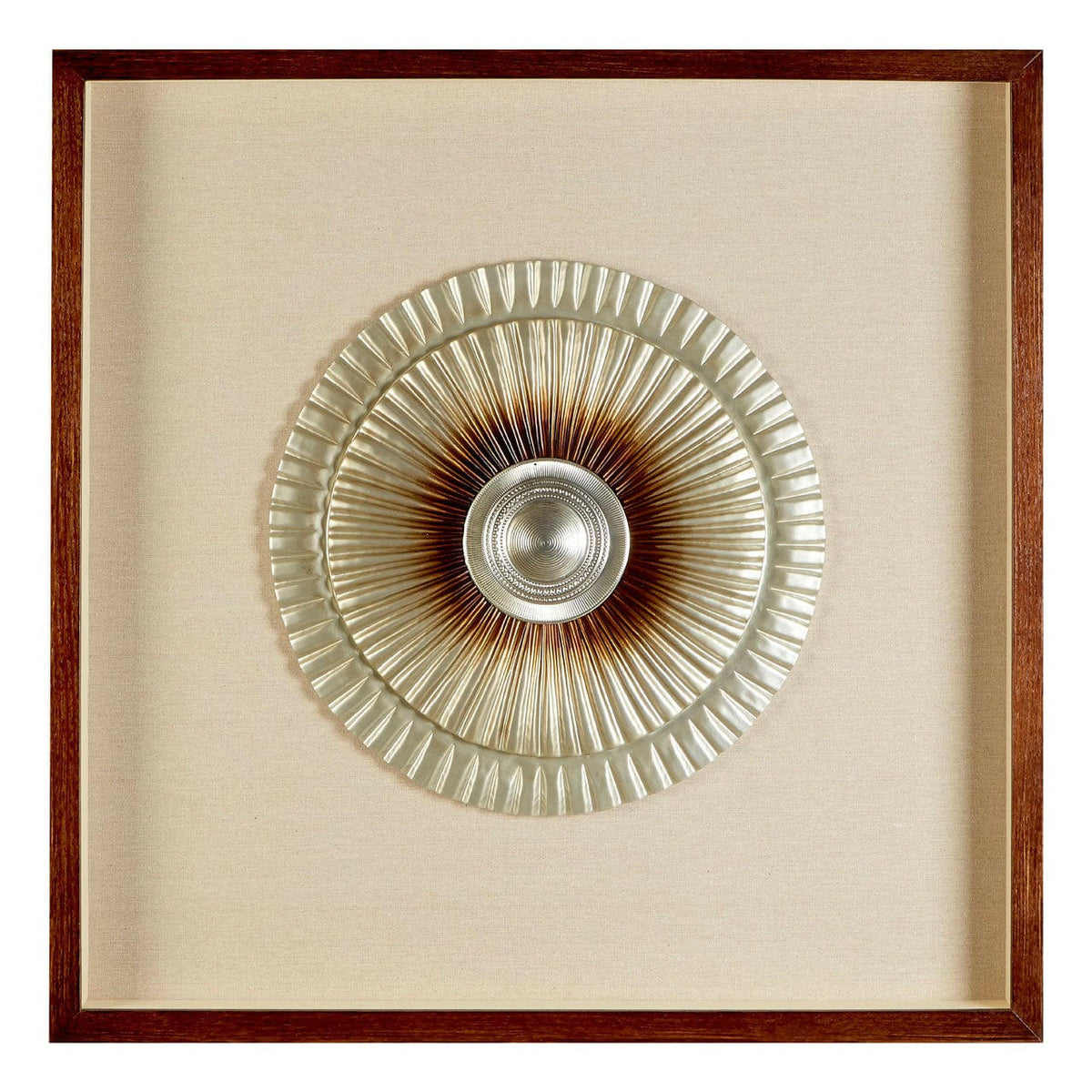 Framed Silver Round Carving Wall Art.