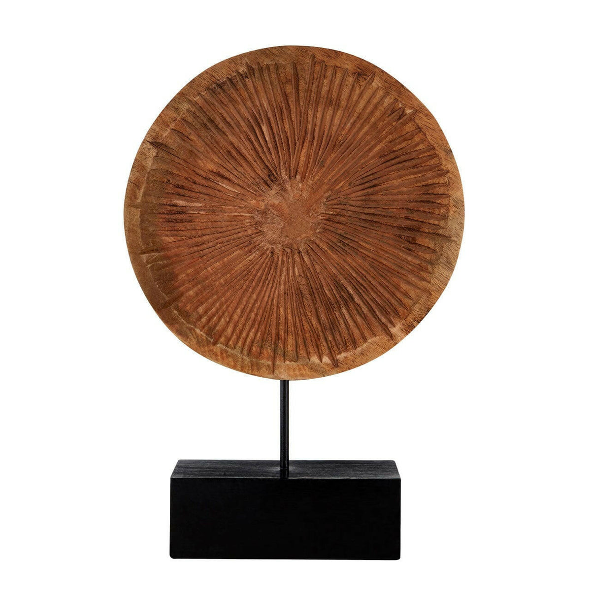 Large Carved Wood Disc On Stand.
