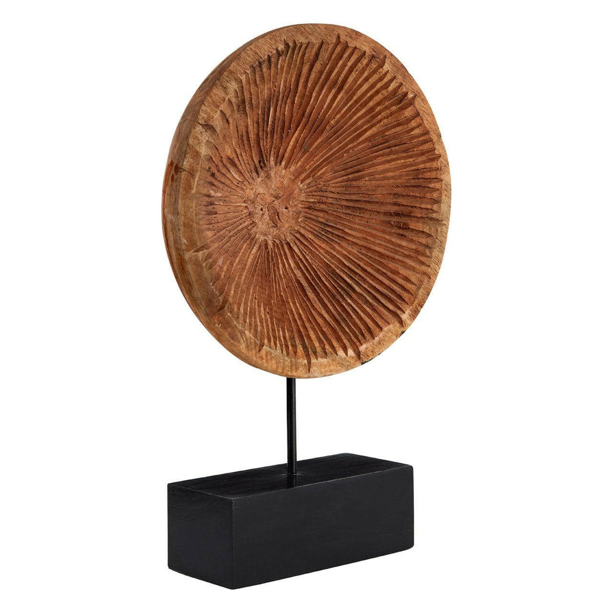 Large Carved Wood Disc On Stand.