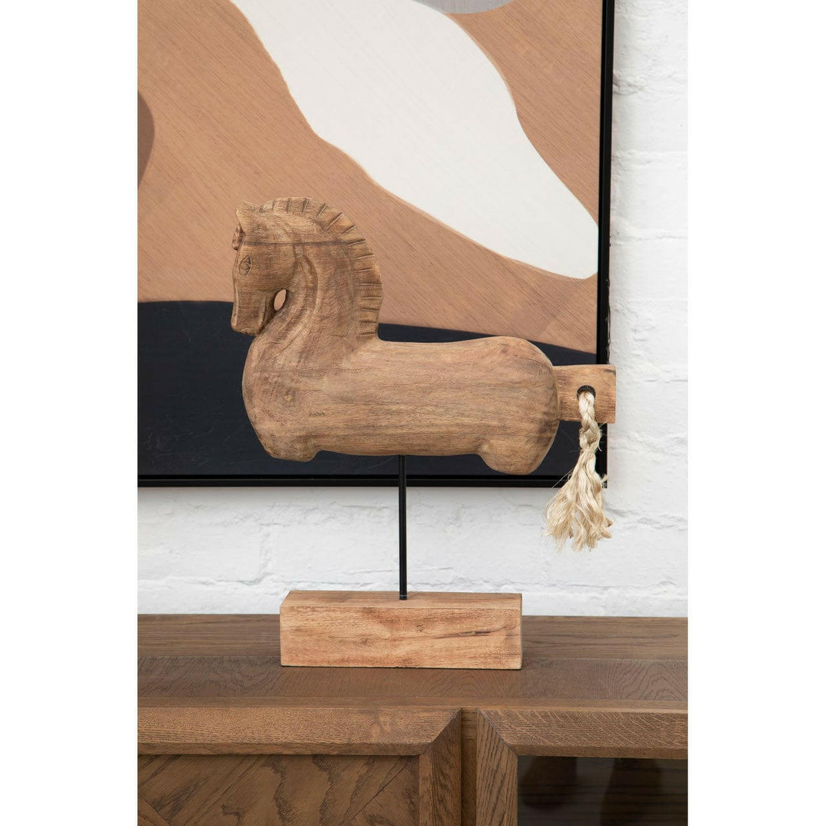 Natural Wood Horse Sculpture.