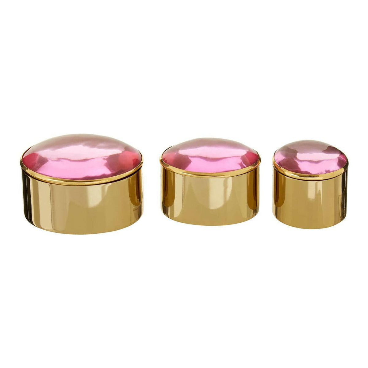 Nixie Set Of 3 Trinket Boxes With Pink Lids.