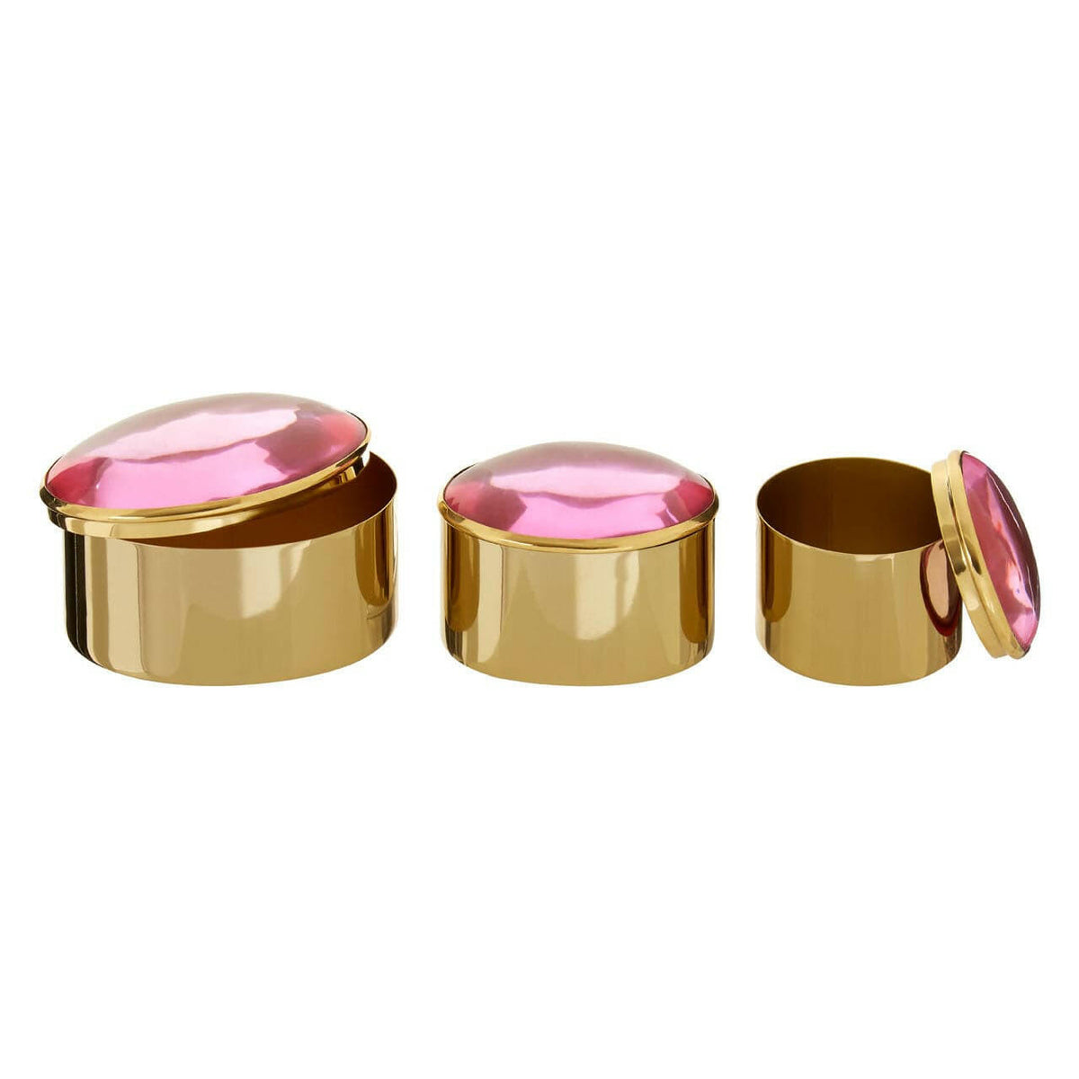 Nixie Set Of 3 Trinket Boxes With Pink Lids.