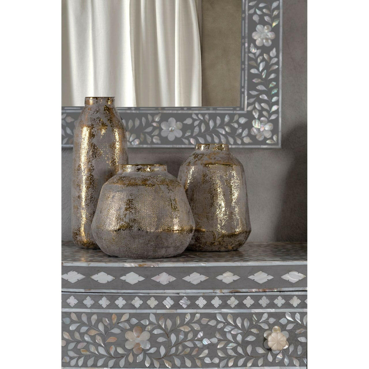 Orvena Grey And Gold Ceramic Vase.