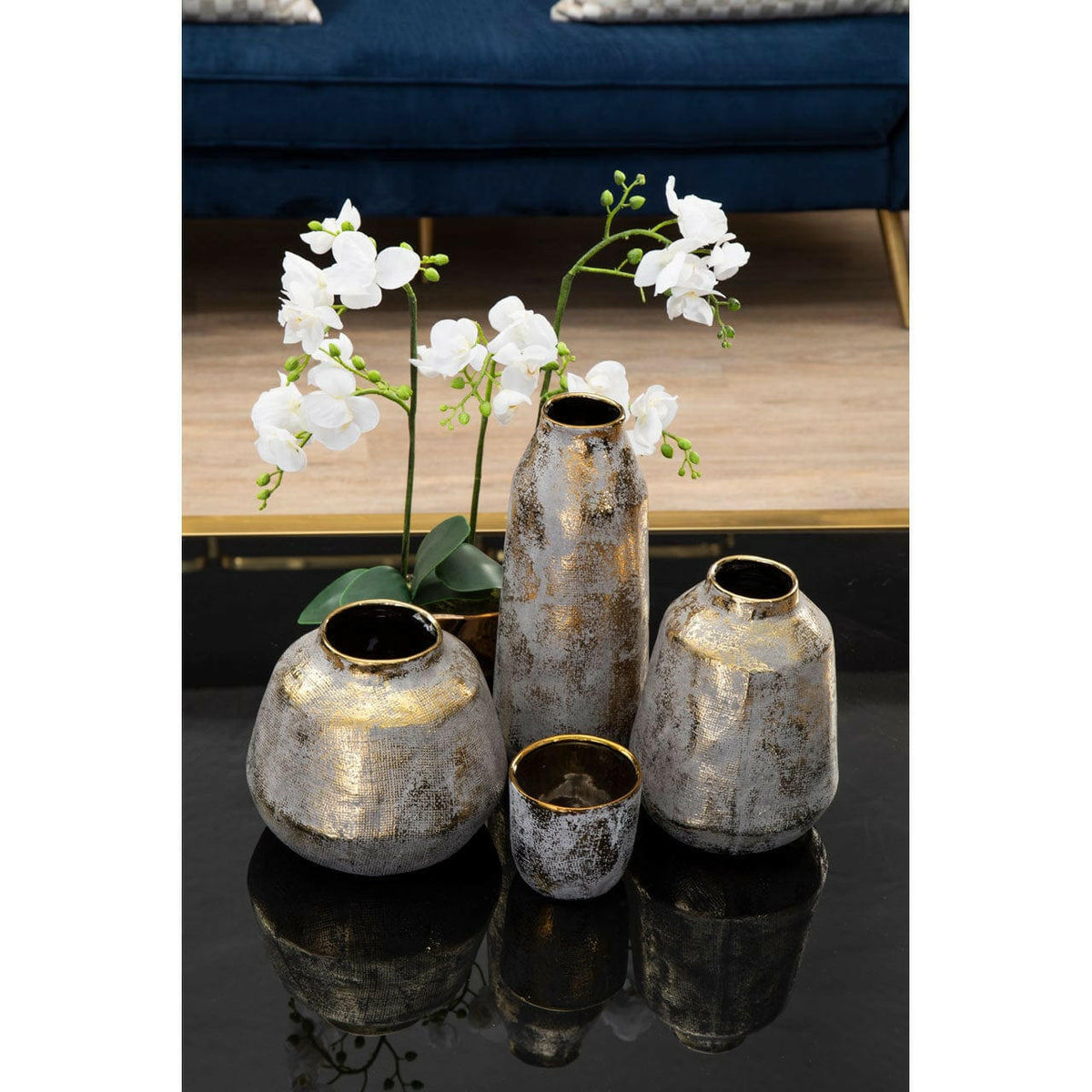 Orvena Small Grey Gold Finish Ceramic Vase.