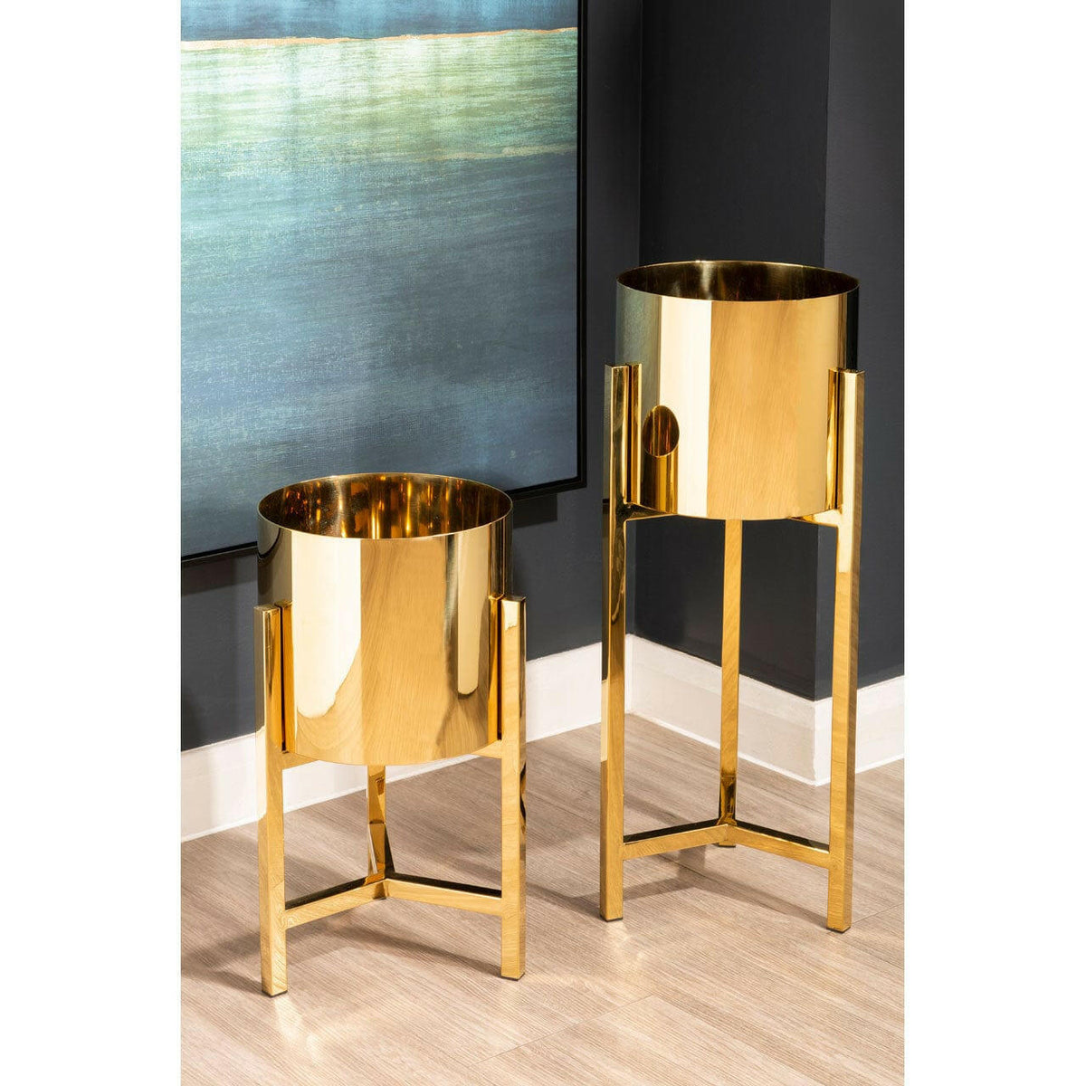 Piermount Small Gold Finish Planter.
