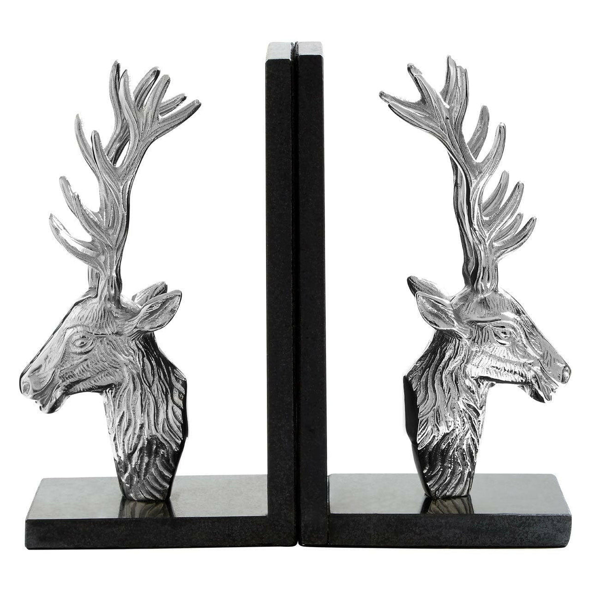 Set Of 2 Stag Bookends With Marble Base.