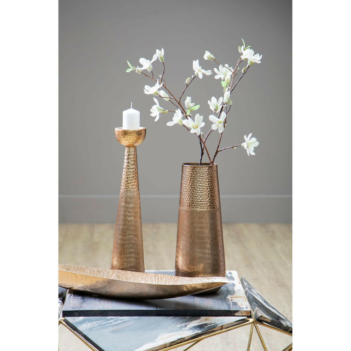 Solis Gold Finish Pillar Candle Holder.