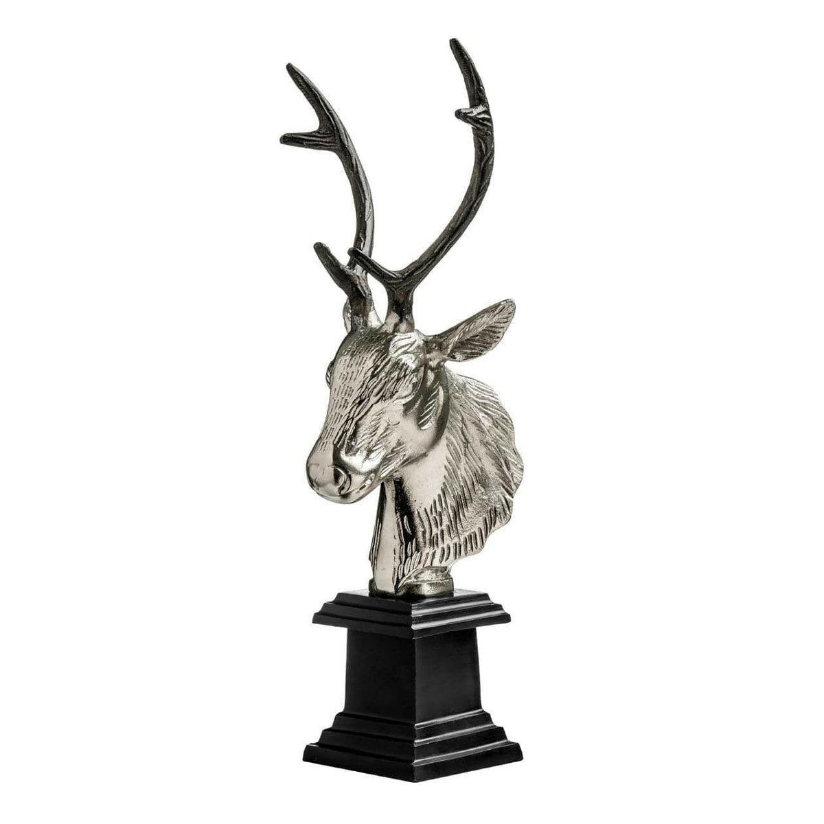 Stag Head Sculpture With Nickel Finish.